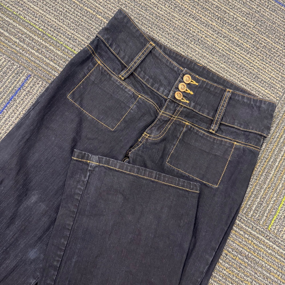 Nikkie Division Flare Jeans Womens 5 Dark Wash Excellent Y2K High Rise Wide Leg‎